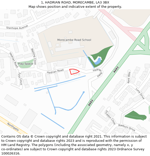 1, HADRIAN ROAD, MORECAMBE, LA3 3BX: Location map and indicative extent of plot