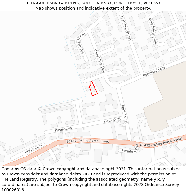 1, HAGUE PARK GARDENS, SOUTH KIRKBY, PONTEFRACT, WF9 3SY: Location map and indicative extent of plot