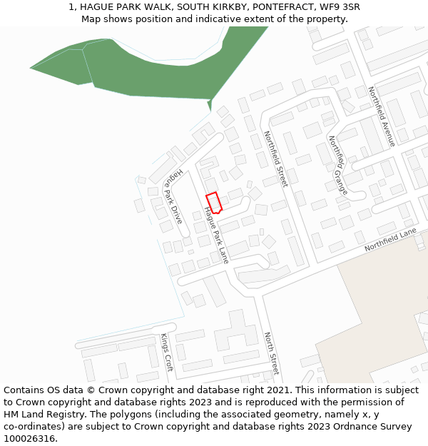 1, HAGUE PARK WALK, SOUTH KIRKBY, PONTEFRACT, WF9 3SR: Location map and indicative extent of plot