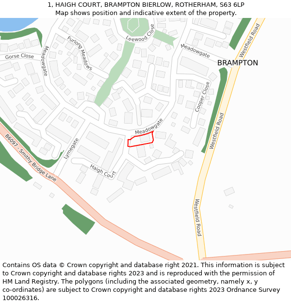 1, HAIGH COURT, BRAMPTON BIERLOW, ROTHERHAM, S63 6LP: Location map and indicative extent of plot