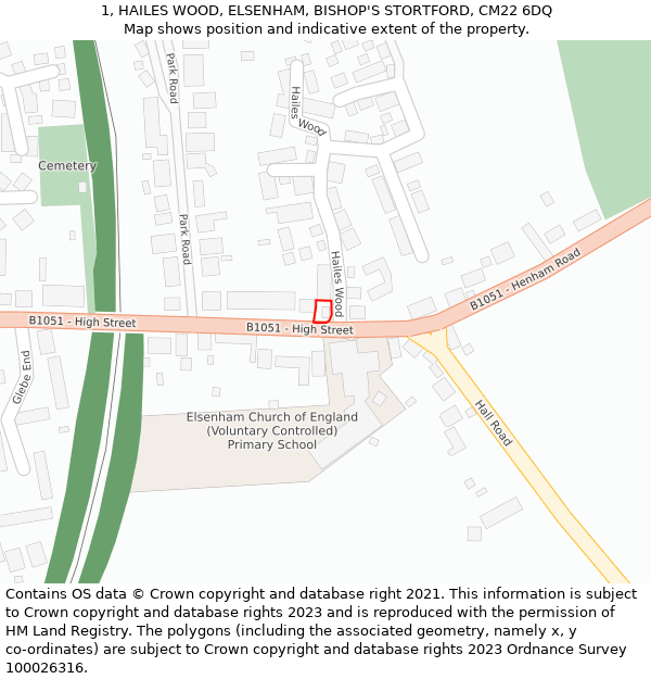 1, HAILES WOOD, ELSENHAM, BISHOP'S STORTFORD, CM22 6DQ: Location map and indicative extent of plot