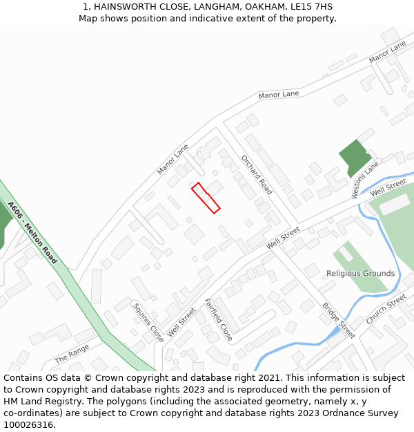 1, HAINSWORTH CLOSE, LANGHAM, OAKHAM, LE15 7HS: Location map and indicative extent of plot