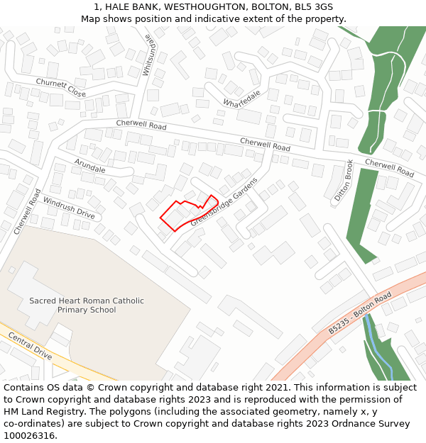 1, HALE BANK, WESTHOUGHTON, BOLTON, BL5 3GS: Location map and indicative extent of plot