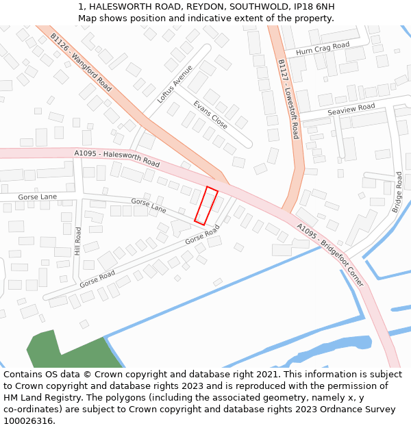 1, HALESWORTH ROAD, REYDON, SOUTHWOLD, IP18 6NH: Location map and indicative extent of plot