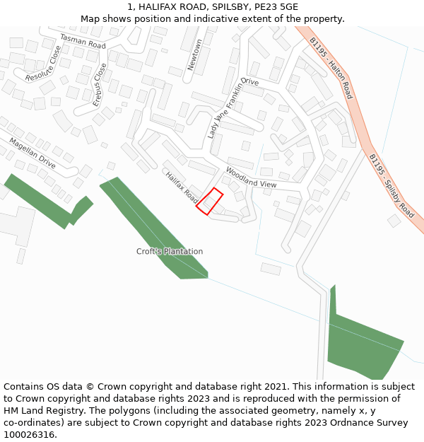 1, HALIFAX ROAD, SPILSBY, PE23 5GE: Location map and indicative extent of plot