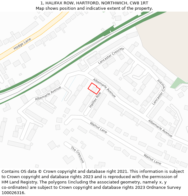 1, HALIFAX ROW, HARTFORD, NORTHWICH, CW8 1RT: Location map and indicative extent of plot