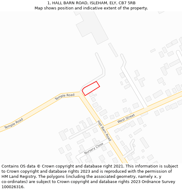 1, HALL BARN ROAD, ISLEHAM, ELY, CB7 5RB: Location map and indicative extent of plot