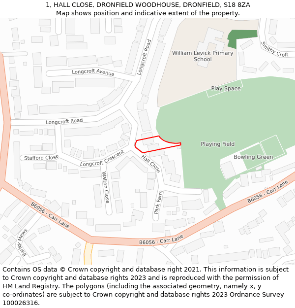 1, HALL CLOSE, DRONFIELD WOODHOUSE, DRONFIELD, S18 8ZA: Location map and indicative extent of plot