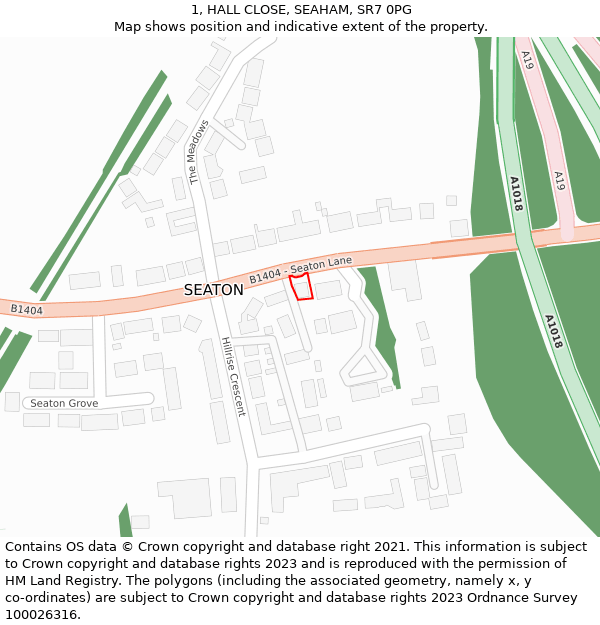 1, HALL CLOSE, SEAHAM, SR7 0PG: Location map and indicative extent of plot