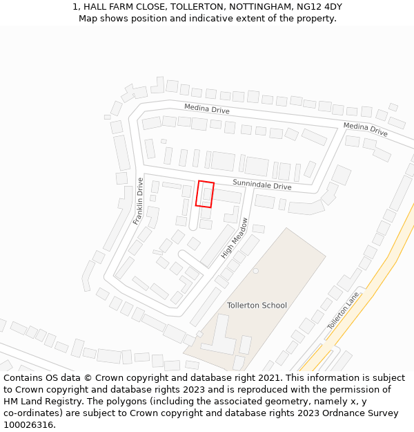 1, HALL FARM CLOSE, TOLLERTON, NOTTINGHAM, NG12 4DY: Location map and indicative extent of plot