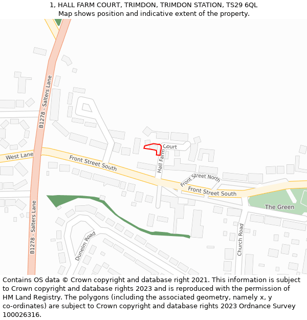 1, HALL FARM COURT, TRIMDON, TRIMDON STATION, TS29 6QL: Location map and indicative extent of plot