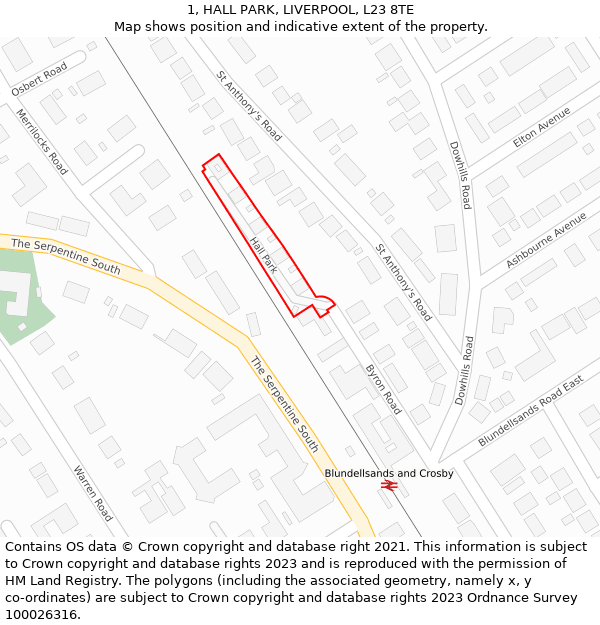 1, HALL PARK, LIVERPOOL, L23 8TE: Location map and indicative extent of plot