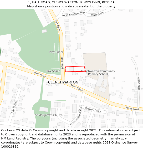 1, HALL ROAD, CLENCHWARTON, KING'S LYNN, PE34 4AJ: Location map and indicative extent of plot