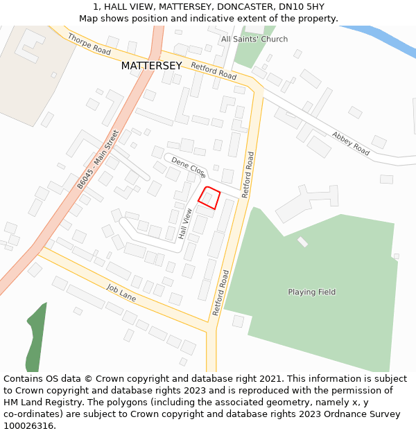 1, HALL VIEW, MATTERSEY, DONCASTER, DN10 5HY: Location map and indicative extent of plot