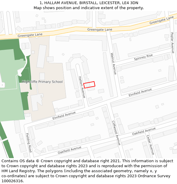 1, HALLAM AVENUE, BIRSTALL, LEICESTER, LE4 3DN: Location map and indicative extent of plot