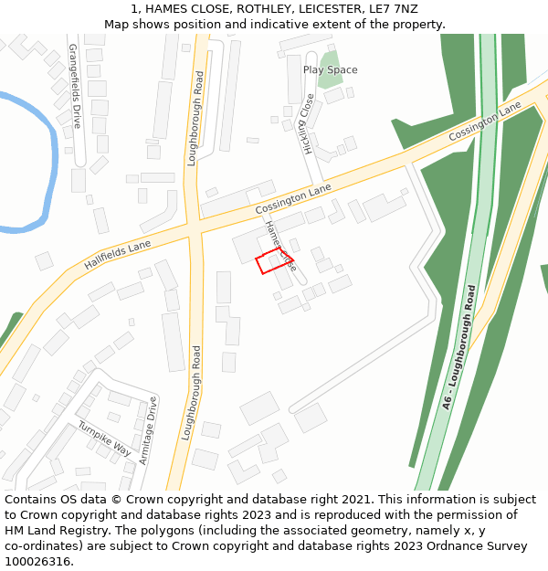 1, HAMES CLOSE, ROTHLEY, LEICESTER, LE7 7NZ: Location map and indicative extent of plot