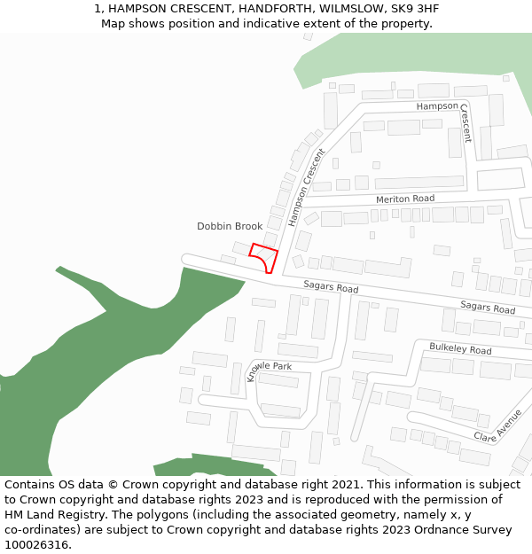 1, HAMPSON CRESCENT, HANDFORTH, WILMSLOW, SK9 3HF: Location map and indicative extent of plot