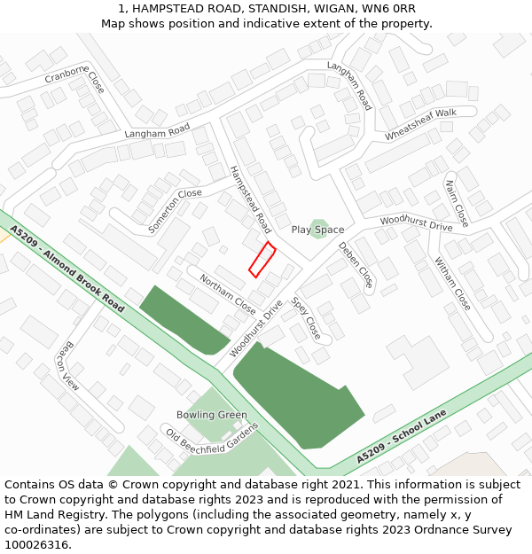1, HAMPSTEAD ROAD, STANDISH, WIGAN, WN6 0RR: Location map and indicative extent of plot