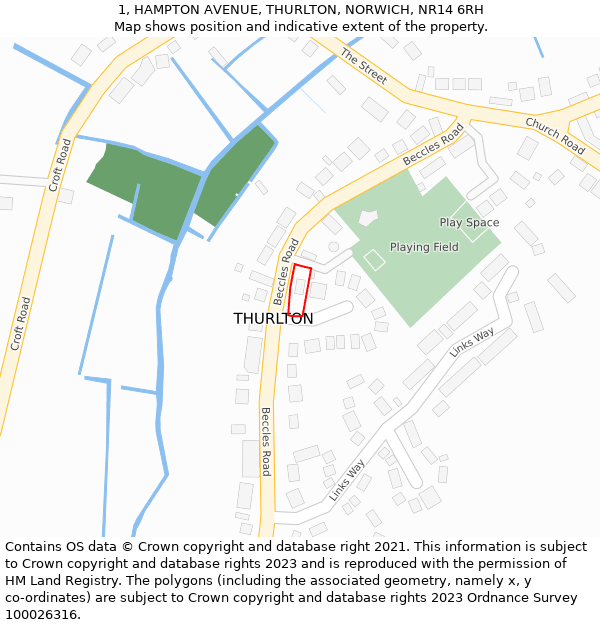 1, HAMPTON AVENUE, THURLTON, NORWICH, NR14 6RH: Location map and indicative extent of plot