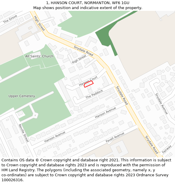 1, HANSON COURT, NORMANTON, WF6 1GU: Location map and indicative extent of plot