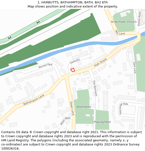 1, HARBUTTS, BATHAMPTON, BATH, BA2 6TA: Location map and indicative extent of plot