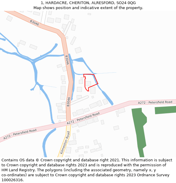 1, HARDACRE, CHERITON, ALRESFORD, SO24 0QG: Location map and indicative extent of plot