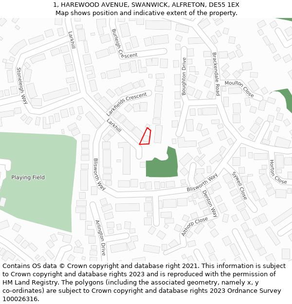 1, HAREWOOD AVENUE, SWANWICK, ALFRETON, DE55 1EX: Location map and indicative extent of plot