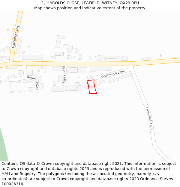 1, HAROLDS CLOSE, LEAFIELD, WITNEY, OX29 9PU: Location map and indicative extent of plot