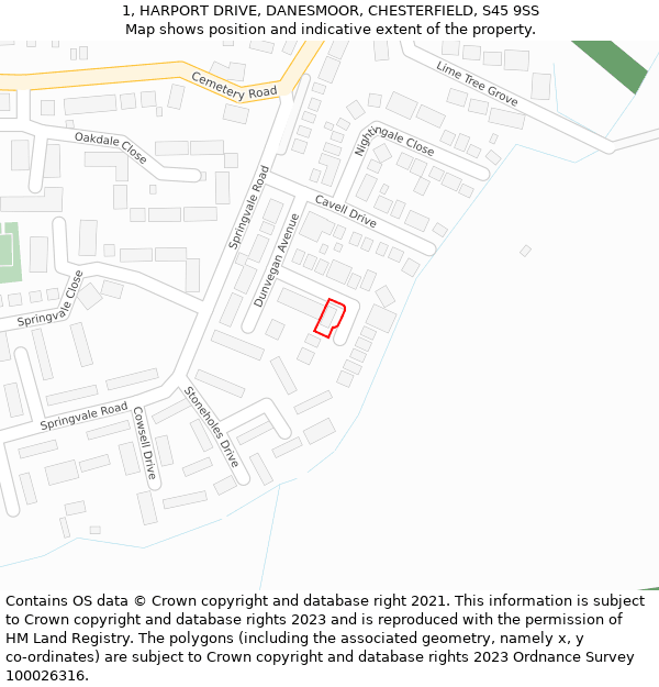 1, HARPORT DRIVE, DANESMOOR, CHESTERFIELD, S45 9SS: Location map and indicative extent of plot