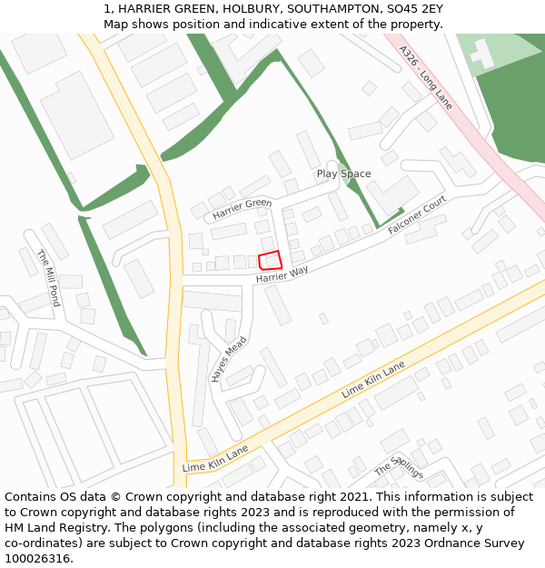1, HARRIER GREEN, HOLBURY, SOUTHAMPTON, SO45 2EY: Location map and indicative extent of plot