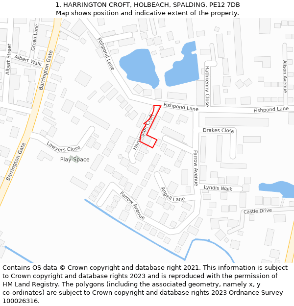 1, HARRINGTON CROFT, HOLBEACH, SPALDING, PE12 7DB: Location map and indicative extent of plot