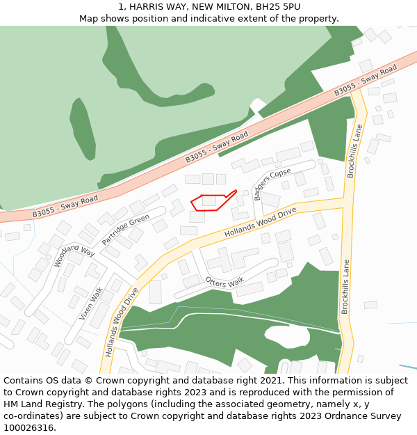 1, HARRIS WAY, NEW MILTON, BH25 5PU: Location map and indicative extent of plot