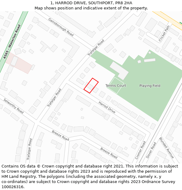 1, HARROD DRIVE, SOUTHPORT, PR8 2HA: Location map and indicative extent of plot