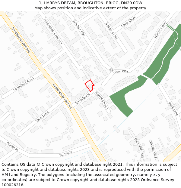 1, HARRYS DREAM, BROUGHTON, BRIGG, DN20 0DW: Location map and indicative extent of plot