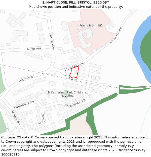 1, HART CLOSE, PILL, BRISTOL, BS20 0BY: Location map and indicative extent of plot