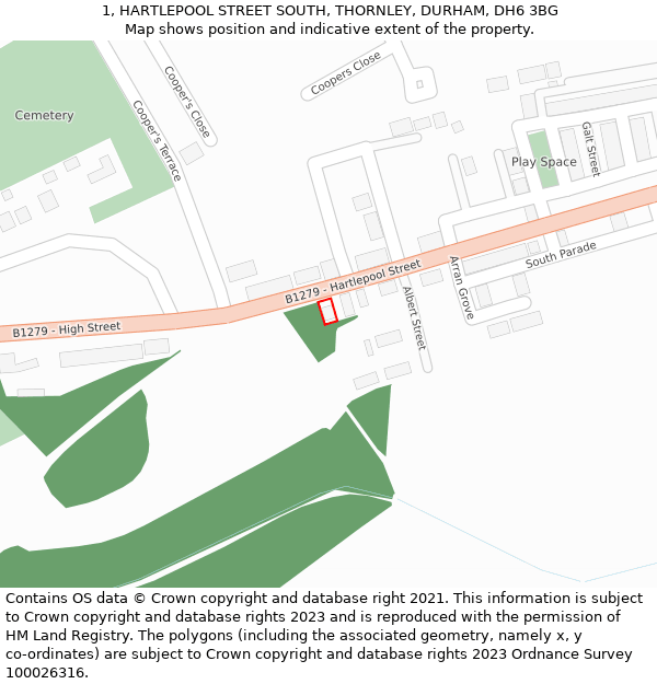 1, HARTLEPOOL STREET SOUTH, THORNLEY, DURHAM, DH6 3BG: Location map and indicative extent of plot