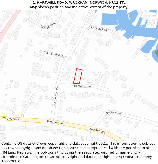 1, HARTWELL ROAD, WROXHAM, NORWICH, NR12 8TL: Location map and indicative extent of plot