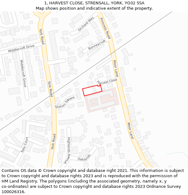 1, HARVEST CLOSE, STRENSALL, YORK, YO32 5SA: Location map and indicative extent of plot