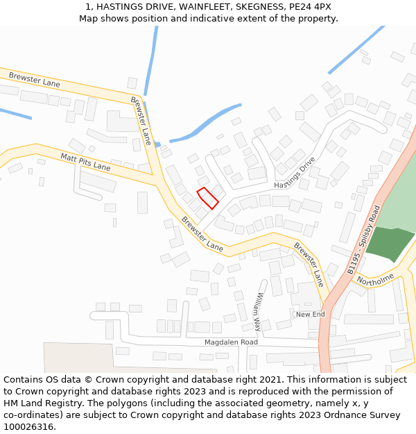 1, HASTINGS DRIVE, WAINFLEET, SKEGNESS, PE24 4PX: Location map and indicative extent of plot