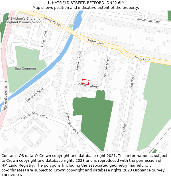 1, HATFIELD STREET, RETFORD, DN22 6LY: Location map and indicative extent of plot
