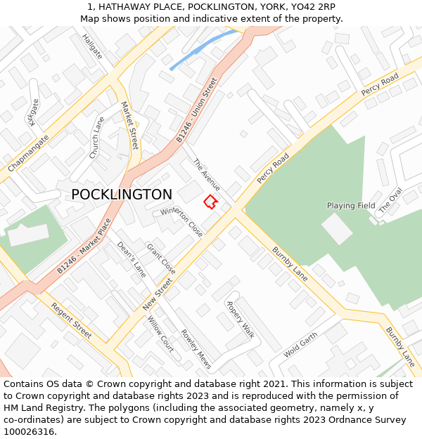 1, HATHAWAY PLACE, POCKLINGTON, YORK, YO42 2RP: Location map and indicative extent of plot