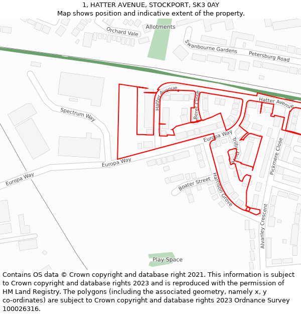 1, HATTER AVENUE, STOCKPORT, SK3 0AY: Location map and indicative extent of plot