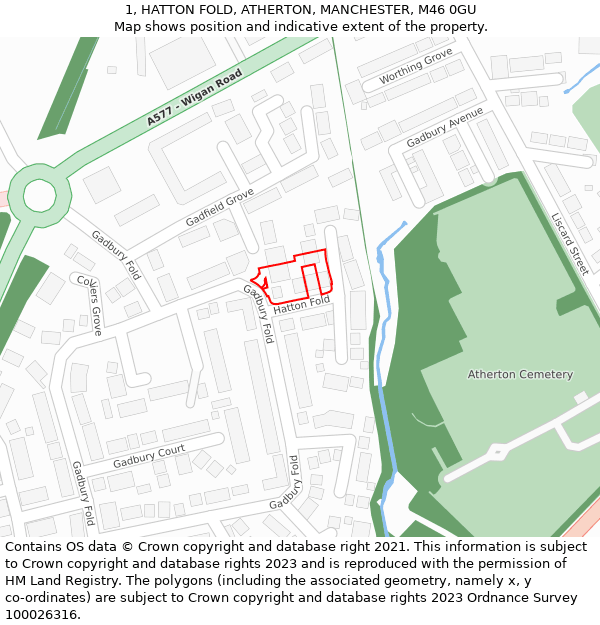 1, HATTON FOLD, ATHERTON, MANCHESTER, M46 0GU: Location map and indicative extent of plot