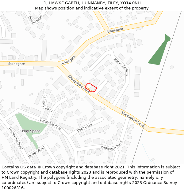 1, HAWKE GARTH, HUNMANBY, FILEY, YO14 0NH: Location map and indicative extent of plot