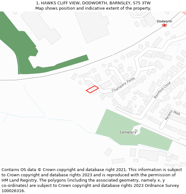 1, HAWKS CLIFF VIEW, DODWORTH, BARNSLEY, S75 3TW: Location map and indicative extent of plot