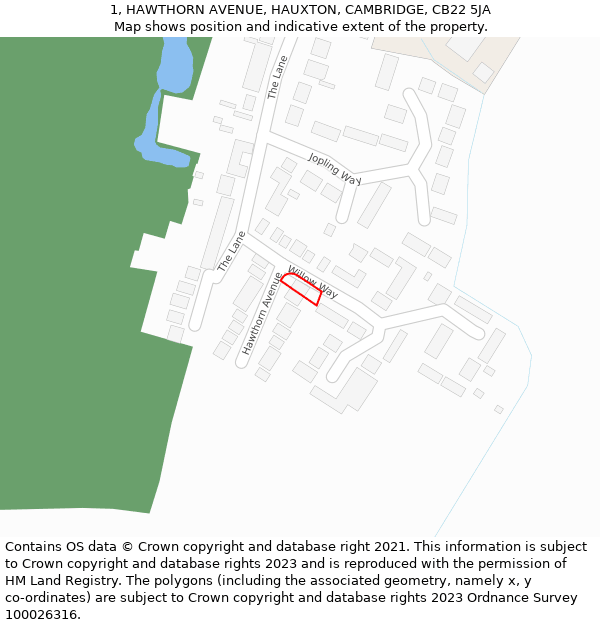 1, HAWTHORN AVENUE, HAUXTON, CAMBRIDGE, CB22 5JA: Location map and indicative extent of plot