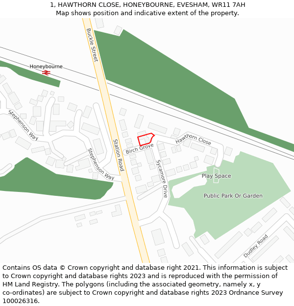 1, HAWTHORN CLOSE, HONEYBOURNE, EVESHAM, WR11 7AH: Location map and indicative extent of plot