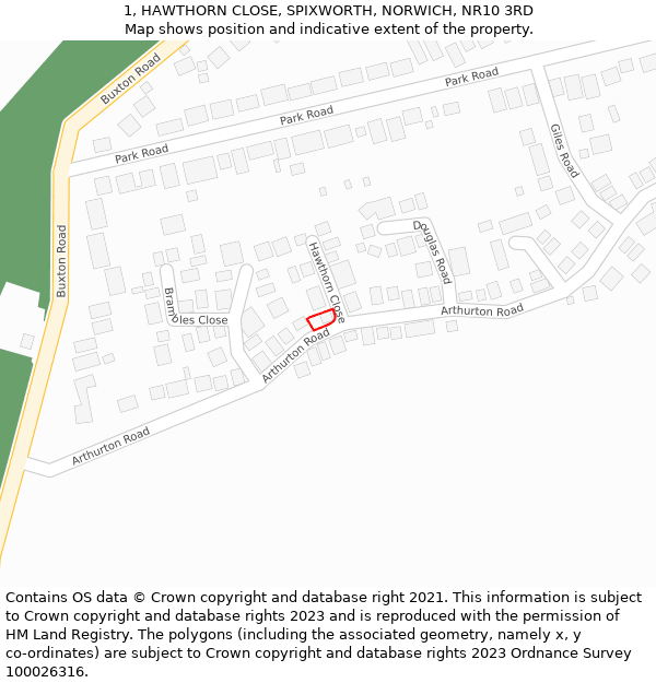 1, HAWTHORN CLOSE, SPIXWORTH, NORWICH, NR10 3RD: Location map and indicative extent of plot