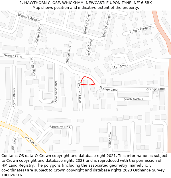 1, HAWTHORN CLOSE, WHICKHAM, NEWCASTLE UPON TYNE, NE16 5BX: Location map and indicative extent of plot