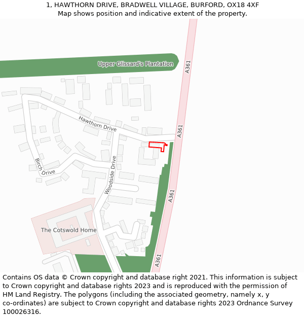 1, HAWTHORN DRIVE, BRADWELL VILLAGE, BURFORD, OX18 4XF: Location map and indicative extent of plot